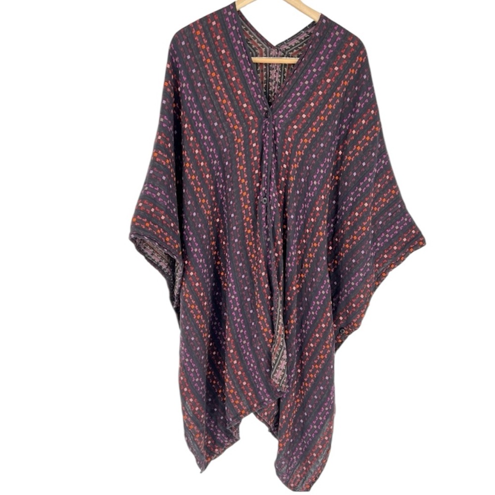 Ace & Jig Camino poncho mardi gras calico 100% Cotton Reversible Wrap Kimono